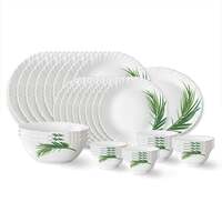 Larah by Borosil Crescent Fluted Series Opalware Dinner Set | 36 Pieces for Family of 8