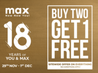Max Fashion 18 years Birthday Sale Buy 2 Get 1 Free Sitewide
