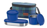 Milton Decker Lunch Box 3 Microwave Safe Inner Steel Containers & Insulated Fabric Jacket