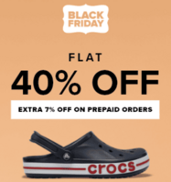 Crocs - Black Friday Sale | Flat 40% off + Extra 7% off on all prepaid orders