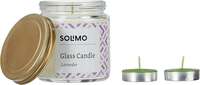 Amazon Brand - Solimo Glass Candle + 2 Tea Light- White, 7.9 X 8.5 Cm, Lavender