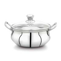 PANCA Stainless Steel Kadai with Lid 1.5 Litre |Steel kadhai for Cooking | Induction kadai | Multipurpose Handi for Serving | Kitchen Utensil (Set of 1, Silver)