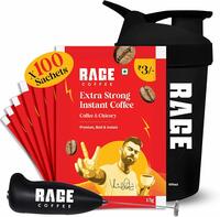 Rage Coffee Extra Strong Premium Blend Coffee Sachets - (Pack of 100) + Multi-purpose Shake