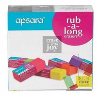 Apsara Rub-A-Long Big Eraser | Colourful Erasers | Available in 5 Vibrant Colours | No trace of colour while erasing | Soft & Smooth | Residue sticks to eraser | Fun Eraser for Kids | 20 Erasers Pack