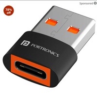  Portronics Bridge X USB 2.0 Type C Female to USB Male OTG Adapter, 5Gbps High Speed Data Transfer, Fast Charging, Compatible with Laptops, Tablets, Smartphone, Chargers and More Devices(Black) 