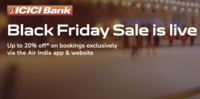 Air India Black Friday Sale - Up to 20% off on bookings exclusively via the Air India app & website