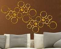 Wall1ders 40 Rings Seven Size Mirror Stickers for Wall, Acrylic Mirror Wall Decor Sticker, Wall Mirror Stickers(Golden)