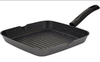 Attro Non-Stick Aluminium Gas Compatible Grill Pan, 24 Cm, Spatter Finish, Marble Grey 
 