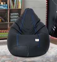 Classic XXL Bean Bag with Beans in Black Colour with Royal Blue Piping