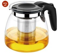 ZROY ENTERPRISE Borosilicate Round Glass Tea Pot With Heat Resistant Stainless Steel Infuser Perfect For Tea And Coffee Maker, Clear Glass Kettle (Round 1000Ml With Plastic Hadle), 1000 Milliliter 