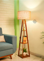 Crosscut Furniture Wooden Floor Lamp with Shelf 