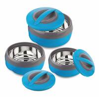 ASIAN Plastic Casserole Inner Stainless Steel Casserole Gift Set of 3 (600 ml, 1000 ml, 1500 ml)