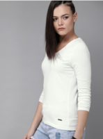 Roadster Women White Solid V-Neck T-shirt