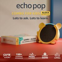 Amazon Echo Pop (Black) combo for Kids aged 3-8 years with Alexa Activity Kit and Teddy Sleeve by BonKaso 