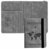  DAHSHA Grey RFID Blocking PU Leather Travel Passport Holder Cover Travel Wallet Organiser Passport Case Travel Document Organiser For Men & Women(14.58 X 11CM) 