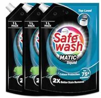 Safewash Top Load Matic 1L Refill Pouch Pack of 3 Premium Liquid Detergent with Colour-Protect Technology| 2X Stain Removal | For All Types of Fabrics