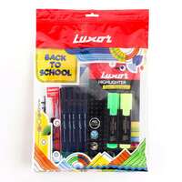 Luxor Back to School Kit - A Durable Geometry Box, Smooth Ball Pens, Mechanical Pencil, Sturdy Premium Notebook, Vibrant Super Fluorescent Highlighters - A Complete Set for Students
