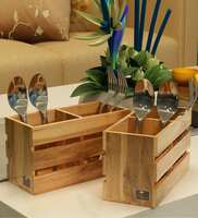 Teak Wood Besteck Cutlery Holder In Natural Finish