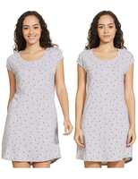 Max Nylon Women Printed Round Neck Mini Chemise Nighty - Pack of 2