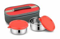 Bowl Fiery Lunch Box Red Insulated Tiffin 2 Round Stainless Steel Containers, 300 ML Each Red Lid Easy to Carry Leak Proof Insulated Tiffin
