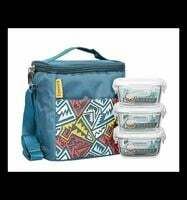 Femora Borosilicate Glass Office Tiffins with Lunch Bag (300ml, Microwave Safe, Transparent, Pack of 3)