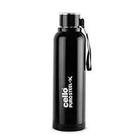 Cello Puro Steel-X Benz 900 | Leak Proof| Wide Mouth & Easy to Open | Insulated Inner Steel Outer Plastic Water Bottle | 730ml | Black @299