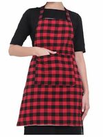 GLUN Waterproof Full Size Unisex Kitchen Checkered Apron with 2 Big Front Centre Pocket and Adjustable Neck Strap (RED-CHECKERED)