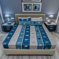 Status Contract Cotton Rich Double Bedsheet with 2 Pillow Covers for Bed Room, Home, Hotel-120 GSM (Blue Stripes)