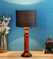 Ntu-235 Black Cotton Shade Table lamp with Wood Base by tu casa Holder type-b-22 (Bulb not Included)