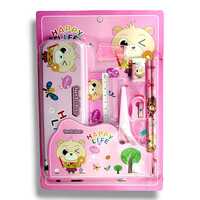 Kidorado - Stationery Set for Girls and Boys | Kids Return Gift - 7 in 1 School Items for Kids- Pencils, Ruler, Eraser, Sharpener, Scissors, Metal Pencil Box, Extenders | Birthday Gift Idea (Pink)