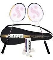Silver's FIRE Badminton Kit (2 Racquets with Full Cover, 1 Box Feather Shuttlecock Pack of 3) FIRE Combo 1 with Feather Shuttle, Black/White 