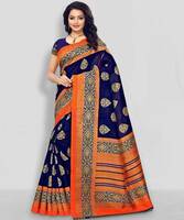 Samah  Printed, Geometric Print, Embellished Bhagalpuri Silk Blend, Cotton Silk Saree  (Blue)