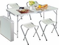 Ignito - 4 Feet Folding Camping Table with 4 Oxford Mat Chairs & Carrying Handle