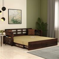WoodenStreet - 3 Seater Sofa Cum Bed with Mattress (Walnut Beach Cream)