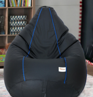 Classic XXL Bean Bag with Beans in Black Colour with Royal Blue Piping