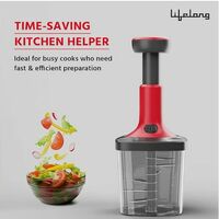 Lifelong Push Chopper 1000ml | Multi-Purpose Vegetable, Onion, and Garlic Chopper, Efficient Manual Kitchen Cutter 