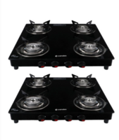 Candes : Black 2 Pieces Glass 4 Burner Gas Stoves