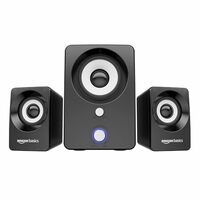 amazon basics Multimedia Speaker | USB Powered | Wired Desktop Speakers with Powerful Bass | Built-in Subwoofer (Black)