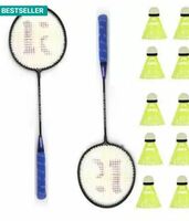CLOVERBYTE Badminton kit Set Of 2 Piece Racquet with 10 Piece Plastic ShuttleCock Badminton Kit