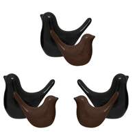 LADROX Creative Glossy Ceramic Birds Figurines Home Decorations (Pack of 6, Black & Brown)