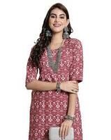 1 Stop Fashion Women's Pink Printed Crepe Straight Kurta