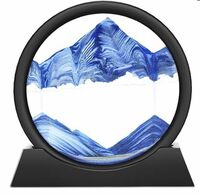 Wai Danie Moving Sand Art Picture 3D Hourglass Deep Sea Sandscape Liquid Motion Display Painting Flowing Sand Frame Relaxing Desktop Home Office Work Decor (Blue, 7 inches)
