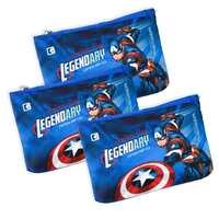 Kuber Industries Pack of 3 Pencil Pouch | Square Stationary Pouch | Pen-Pencil Box for Kids | School Geometry Pouch | Pencil Utility Bag | Zipper Pencil Organizer | Marvel Captain America | Royal Blue