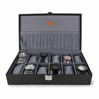 LEDO Men's and Women's Watch Box Organizer Case In 12 Slots of watches In Black color with Gray Velvet 