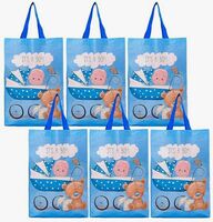 Kuber Industries Shopping Bag | Non-Woven Gift Bag | Baby Shower Bag | Reusable Grocery Bag | Christmas Gift Bags | Tote Bags with Handle | Hand Bag | Boy-Print | Pack of 6 | Sky Blue