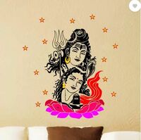 Delight Art 73 cm Lord Shiva and Parvati Maa Wall Sticker Size - ( 48*73 ) cm Self Adhesive Sticker (Pack of 1)