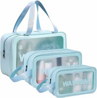 E-COSMOS : Clear Makeup Pouch Set Kit (Set of 3) (Blue)