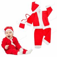 GRAPHENE Santa Claus Dress Christmas Santa Costume for Children With Jacket Pant Cap Pouch For Kids Boy & Girls (Pack Of 1)
