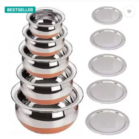 LIMETRO STEEL : Copper Base Handi with Lid / Urli Set Cookware Set (Stainless Steel, 5 - Piece)