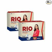 RIO Heavy Flow XXL Sanitary Pads 20 Pieces (Pack of 2) with 350mm coverage, Side Leak guards, Wings for Heavy Flow, 2X High Absorption with Leak Proof Side Walls, Anti-Bacterial, Double Wings.
